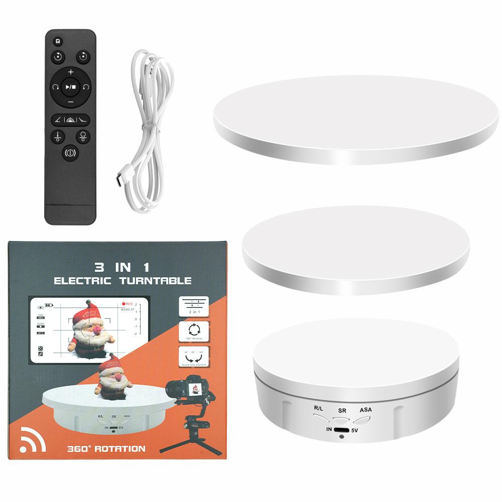 Video shooting props, jewelry, shoes, electric rotary vision device, three adjustable USB charging display stands,360° turntable