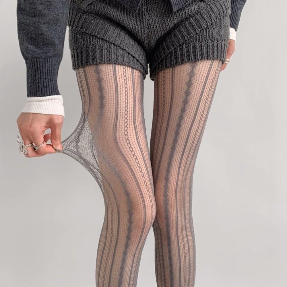 Sexy Hollowed Fishnet Pantyhose Elastic Breathable Mesh Stockings Striped Fishnet Stockings JK Style