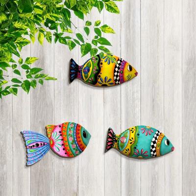 3 Pcs Wooden Fish Beach Wall Decor Nautical Coastal Tropical Fish Wall Art Colorful Printed Ocean Animal Hanging Ornaments for Lake House Bedroom
