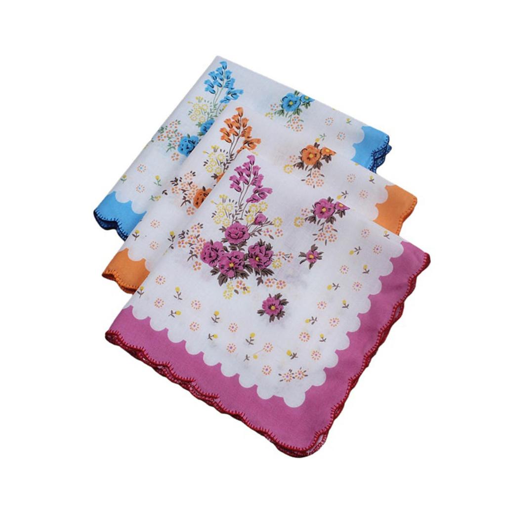 3ks Květinové kapesníkové ručníky 30*29cm Elegantní Vintage Klasické Bavlněné Hanky ​​Letní Přenosné Dámské Ručníky