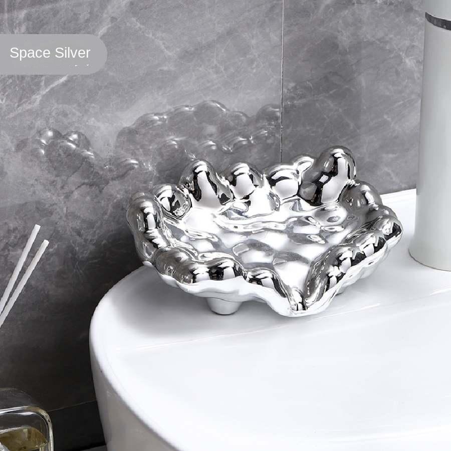 Light Luxury Style Soap Box Electroplated Soap Box Soap Dish Draining Water No Punching Storage Rack Household Soap Dish Tr