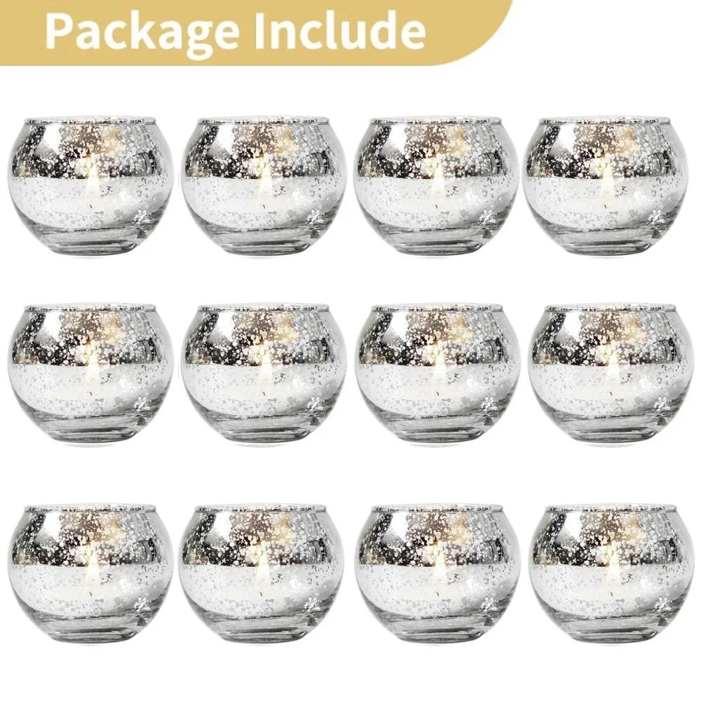 6/12Pcs Mercury Glass Candle Holder Tea Lights Christmas Party Wedding Centerpieces Candlestick for Home Decoration