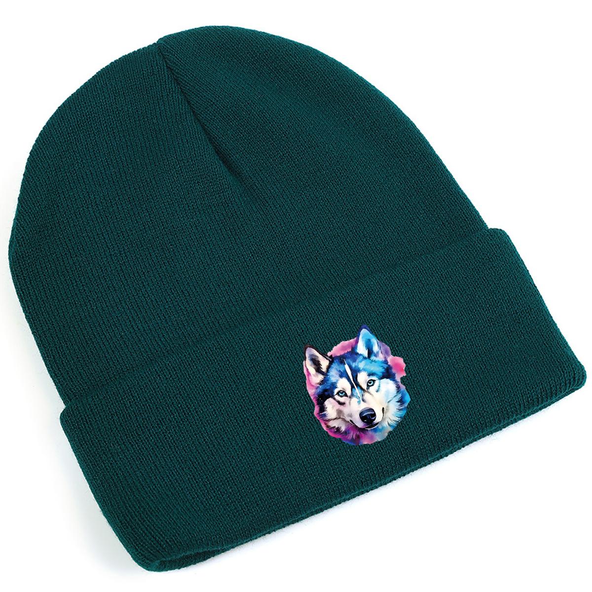 

Cute Huskies Print Winter Hats Unisex Snapback Cap Leisure Simple Knitted Hat Beanie Perfect For Street Wear One Size Fits All зелений
