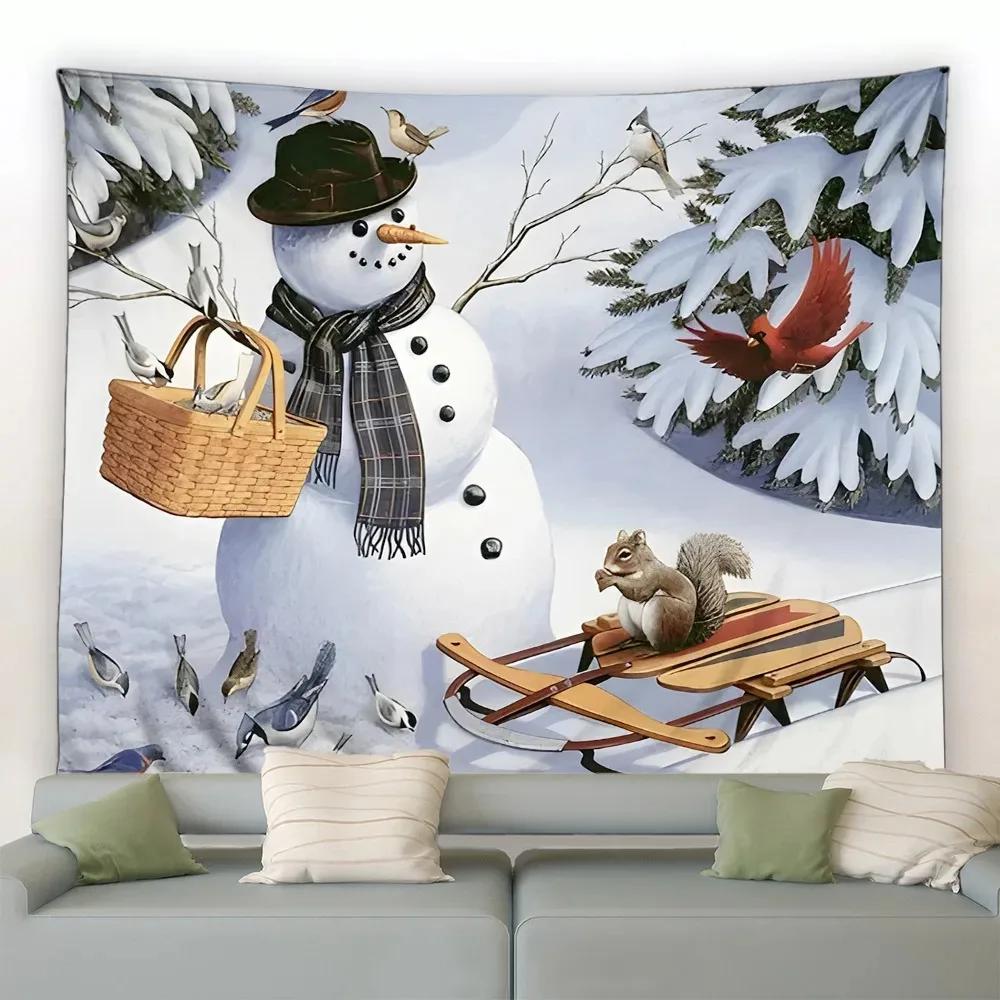 Christmas Cartoon Snowman Snowing Tapestry Living Room Sofa Home Decoration Christmas Gift