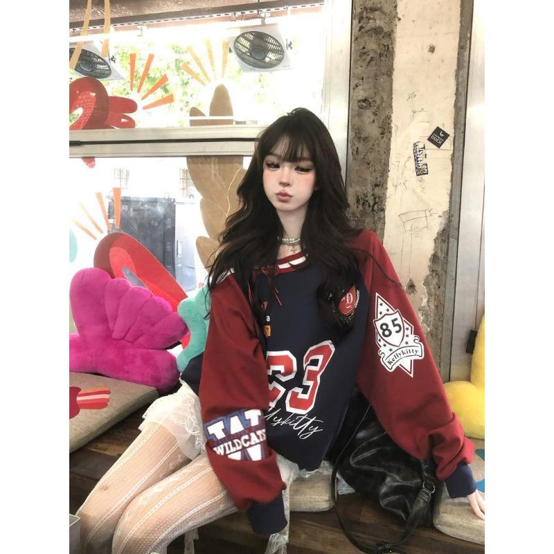 American Citygirl Loose Oblique Shoulder Strap Design Sense Hoodie Women In Early Autumn New Casual Sports Top