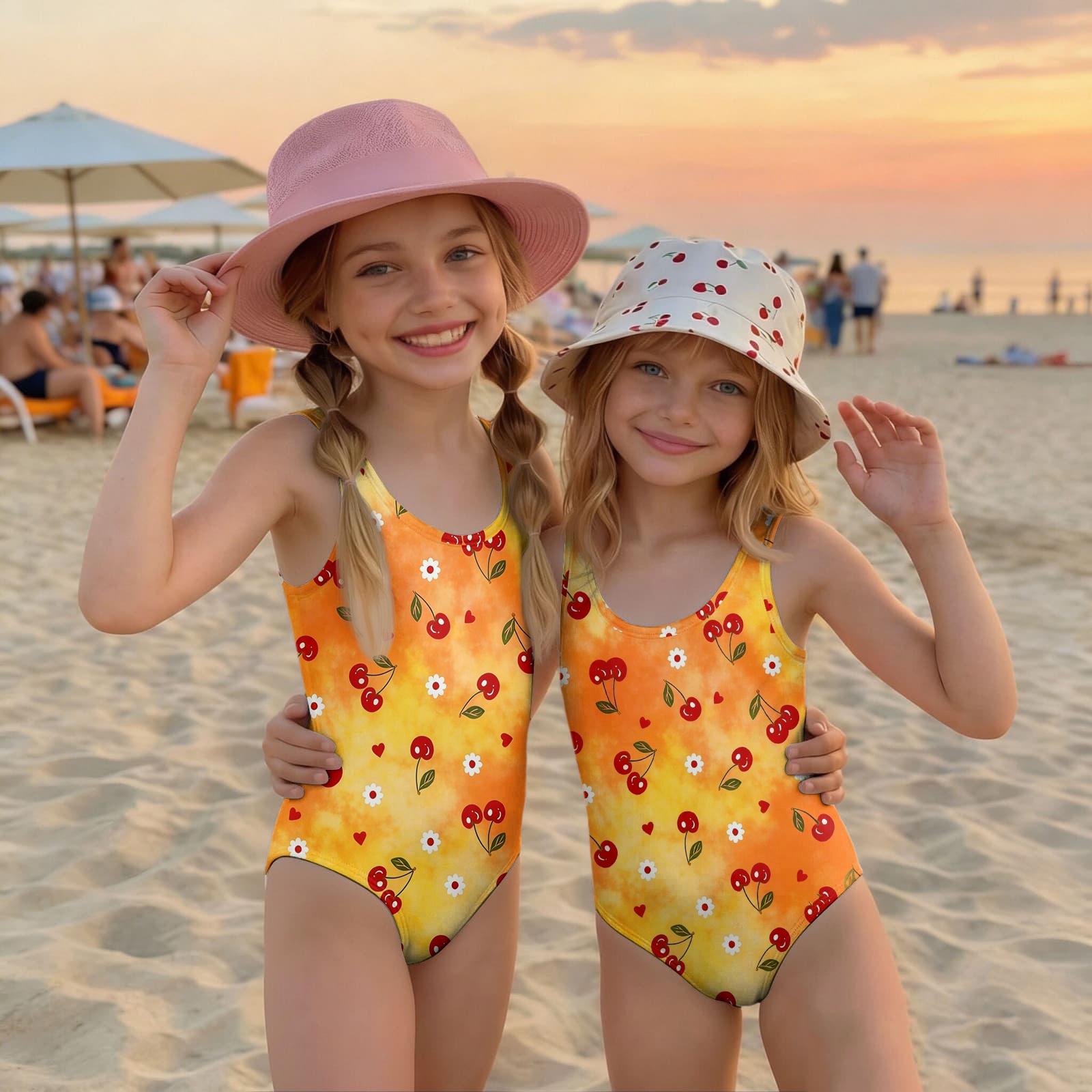 

Girls One Piece Swimsuit Summer Kids Casual Swimwear Children Fruit Print Bathing Suit Toddler Beachwear 120 шафрановий