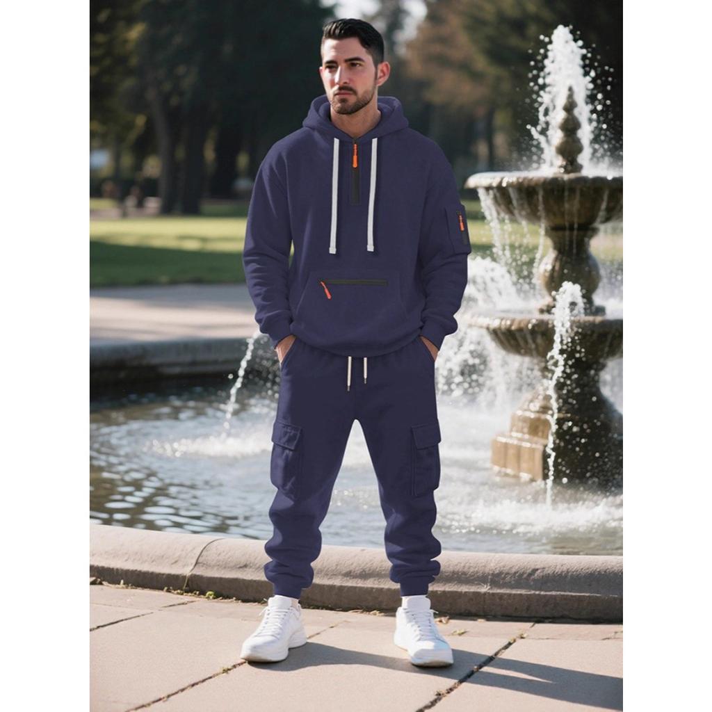 Winter Heavyweight Fleece Hoodie Loose Men's Casual Sports Workwear Trendy Set