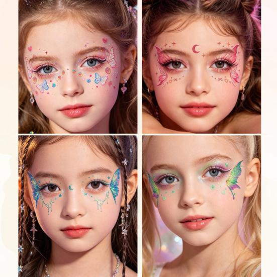 5 Sheets Glitter Butterfly Eye Stickers, Temporary Face Tattoos for Kids, Cartoon Decals for Festival Makeup, Party Decor