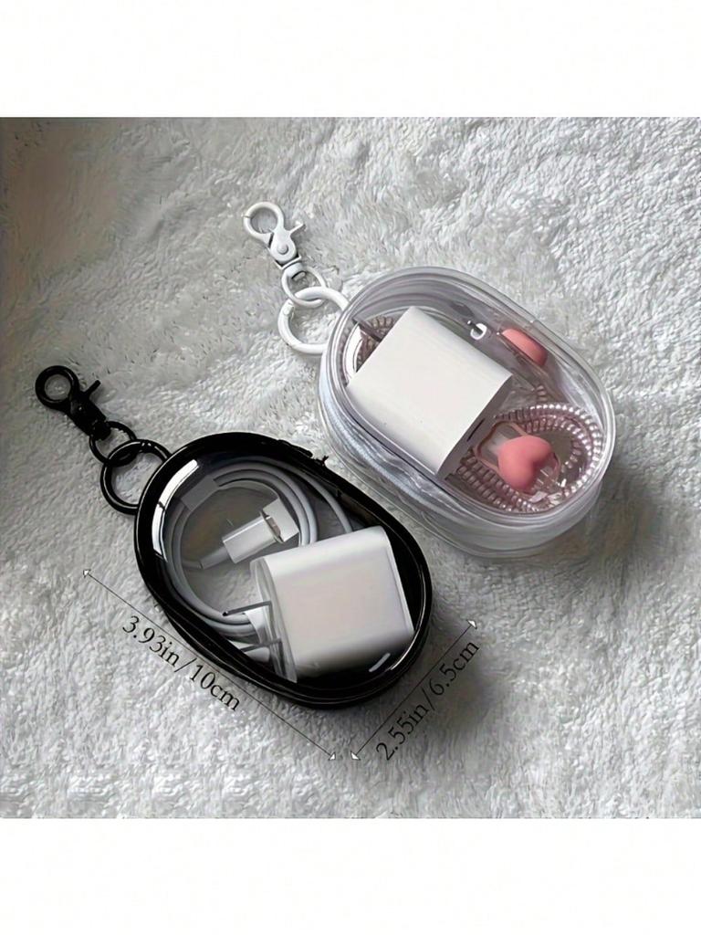 Portable Transparent Mini Cable Organizer - Travel Charger Storage Box with Keychain, Daily Use & Travel Friendly