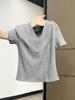 White V-neck with Exposed Collarbone and Front Shoulder Design Short-sleeved T-shirt for Women's Summer Fishbone Waist and Thin Short Top