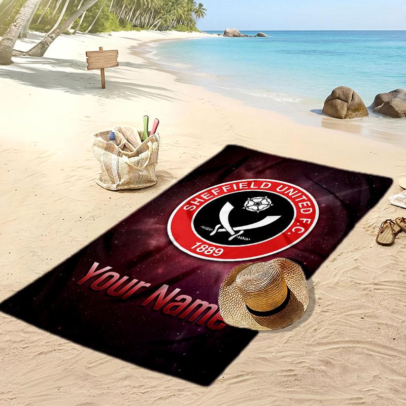 Sheffield United FC Personalized Printed Beach Towel Soccer Logo Support Custom Name Text Absorbent Towel For Sport Travel Special Gift