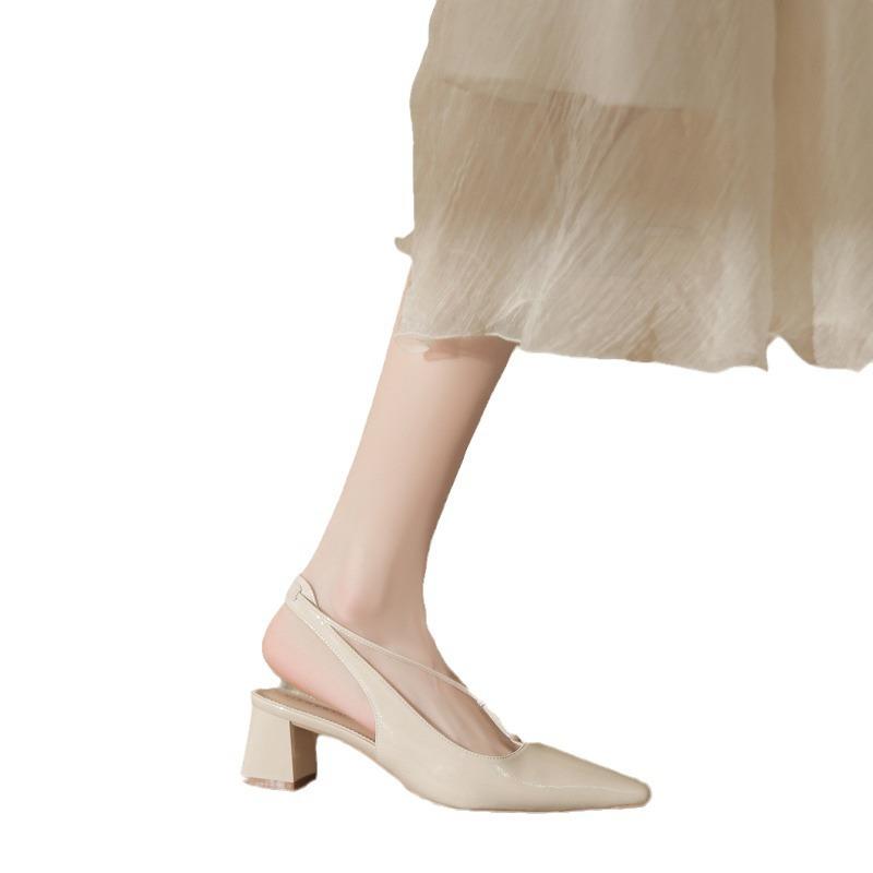 5210 Fashion Small Square Head Coarse Heel Metal Soft Mirror New Year's Coarse Heel Versatile Women's Empty Sandals