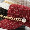 Tweed Plaid Cabbie Hat Chain Flat Cap Beret Hat Visor Peaked Hat