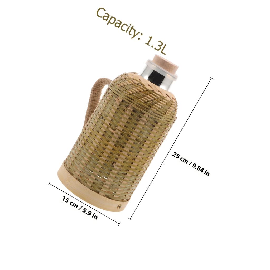 1pcs Bamboo Woven Cover Glass Kettle Retro Thermal Bottle Heat Preserving Water Dispenser For Home Office Use Hand-Made
