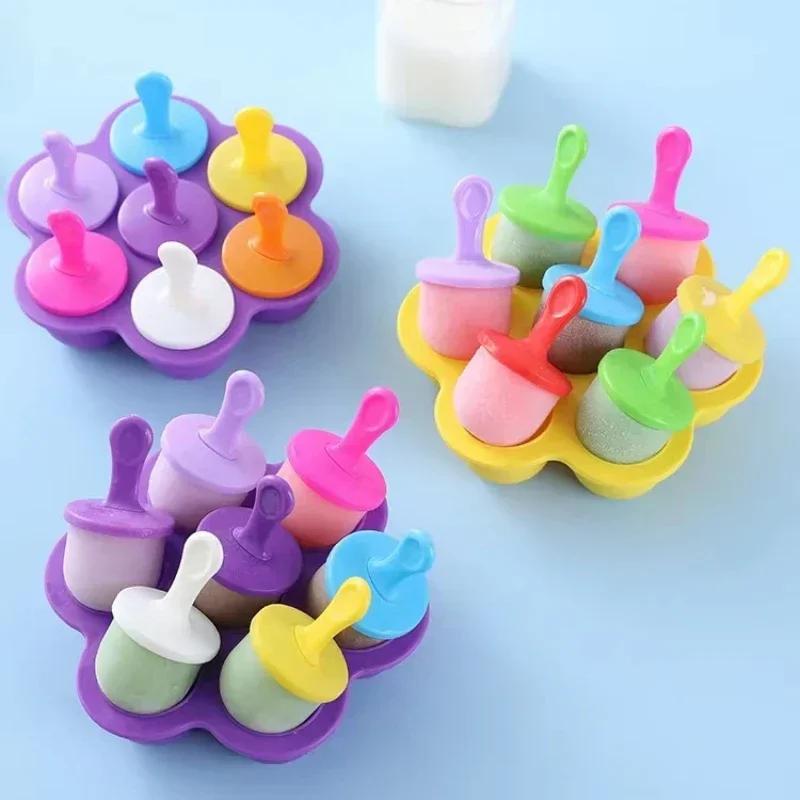 1/2/4 יחידות 7 חורים עשה זאת בעצמך תבנית פלסטיק לגלידה, מכין כדורי גלידה, תבניות לפופסיקל, כלי עזר לאביזרים למטבח ביתי לפירות שייק לתינוק