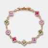 Fashionable and Versatile Dopamine Four Leaf Flower Bracelet, Set with Colorful Zircon, Simple Bracelet for Women's Jewelry