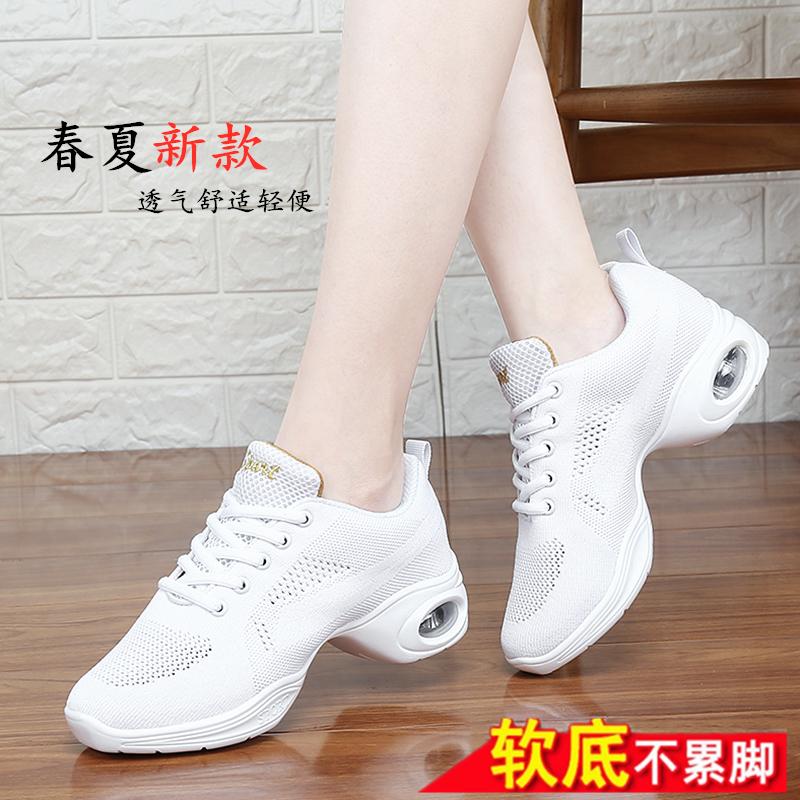 Frühlings- und Sommer-Quadratttanzschuhe, neue Modelle sind auf dem Markt, Tanzschuhe mit weicher Sohle und mittlerem Absatz, atmungsaktive Netz-Tanzschuhe, Matrosen-Tanzmodelle