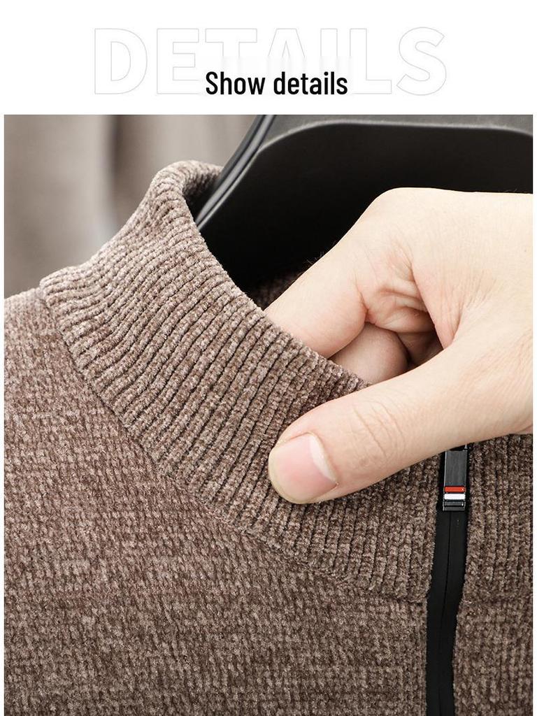 2025 Men's Half-Zip Velvet Knit Sweater: Versatile, Thick, and Stylish for Autumn/Winter