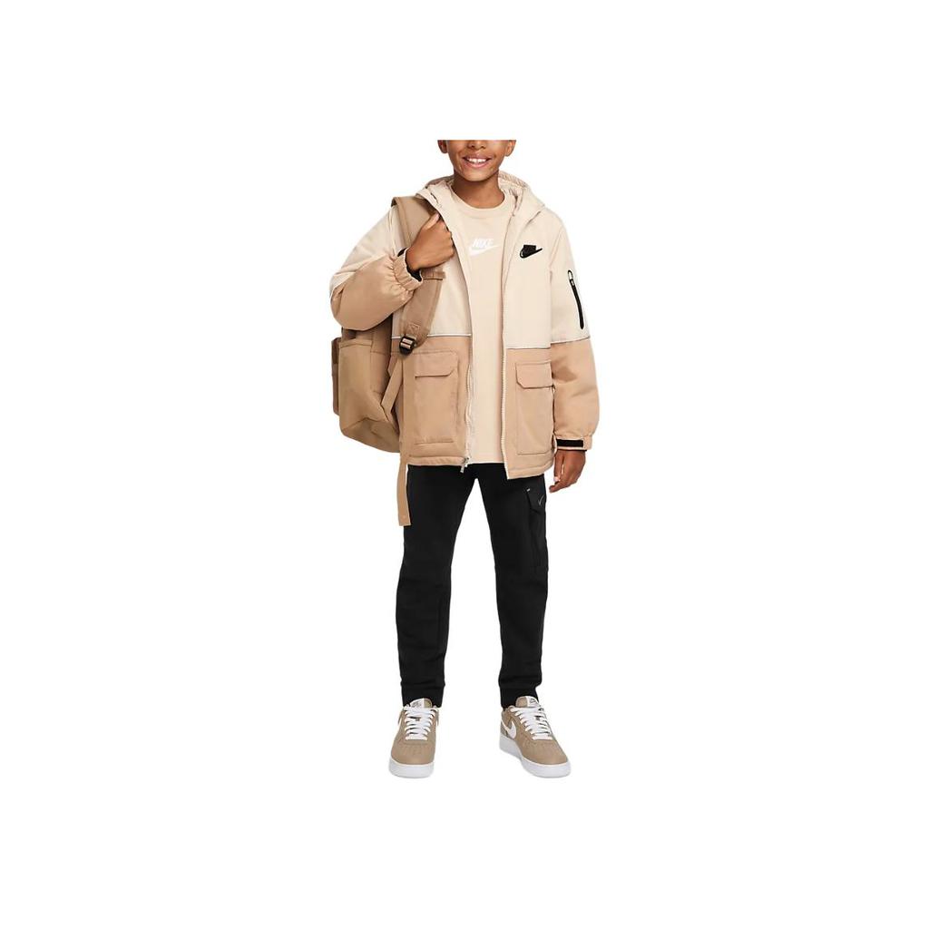 Nike Just Do It Hooded Zip-Up Casual Sports Comfortable Jacket Kids Jackets Sand-White HQ7172-126