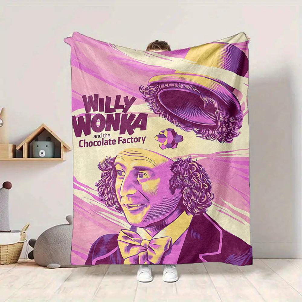 1pc Willy Wonka, Chocolate Factory Blanket Lightweight Flannel Throw For Sofa, Bed, Travel, Camping, Livingroom, Office, Couch, Chair, And Bed