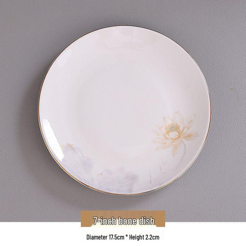 Zhi Shi Ink Lotus Gold Rim Ceramic Tableware