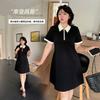 Large Size Black and White Contrasting Color Polo Collar Small Black Dress 2026 Summer New Waist and Thin Dress 254620