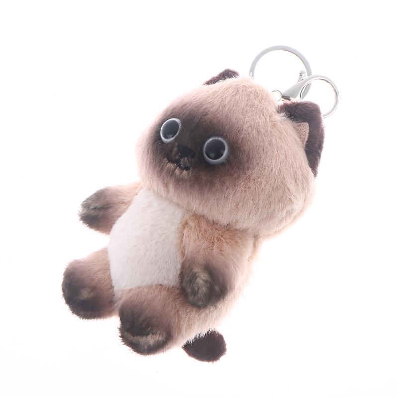 1 st Kattunge Docka Hänge Livslik Söt Siamesisk Katt Plyschleksak Nyckelring Brun och Vit Ansikte Katt Tecknad Film Heminredning Festpresent