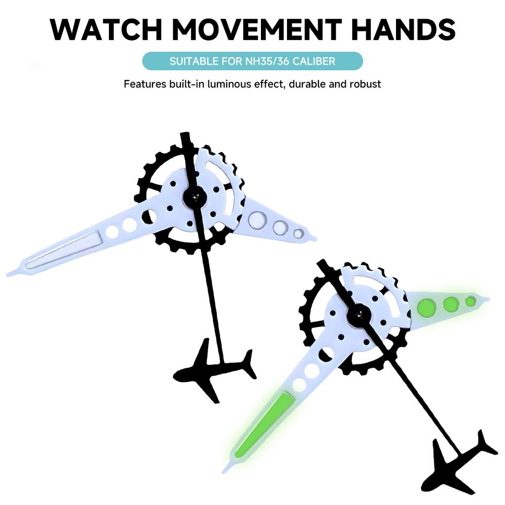 Watch Accessories Watch Hands with Aircraft Seconds Hand Green Luminous Three Hands for NH35/ NH34/ NH36/ NH70/4R/7S Movement