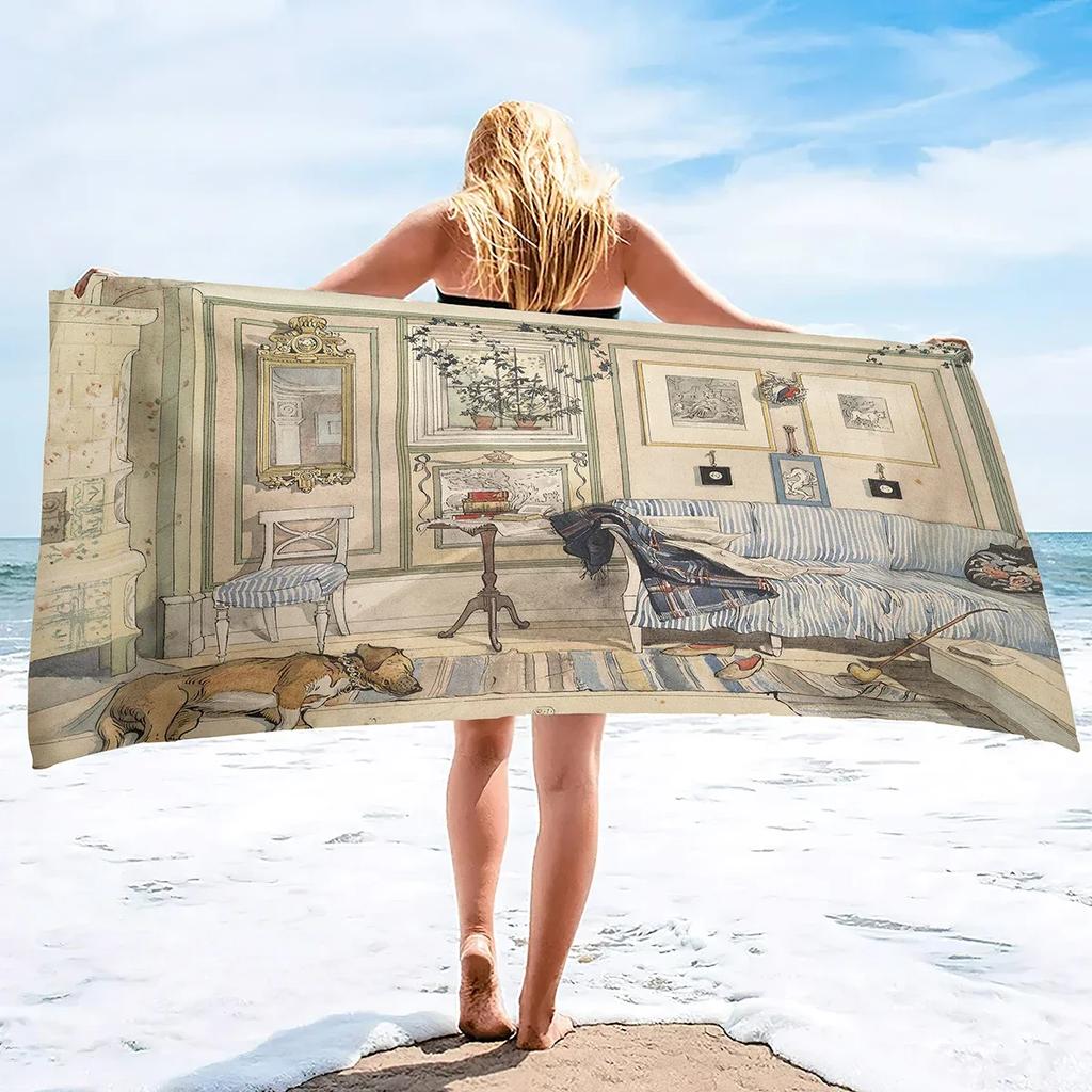 Oil Painting Beach Towels Oversized Vintage Design Art Landscape Beach Towel Microfiber Beach Towel Soft Polyester Microfiber
