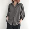 Plus Size Women Summer Lantern Sleeve Shirts Loose Solid Color Tops Korean Style Shirt