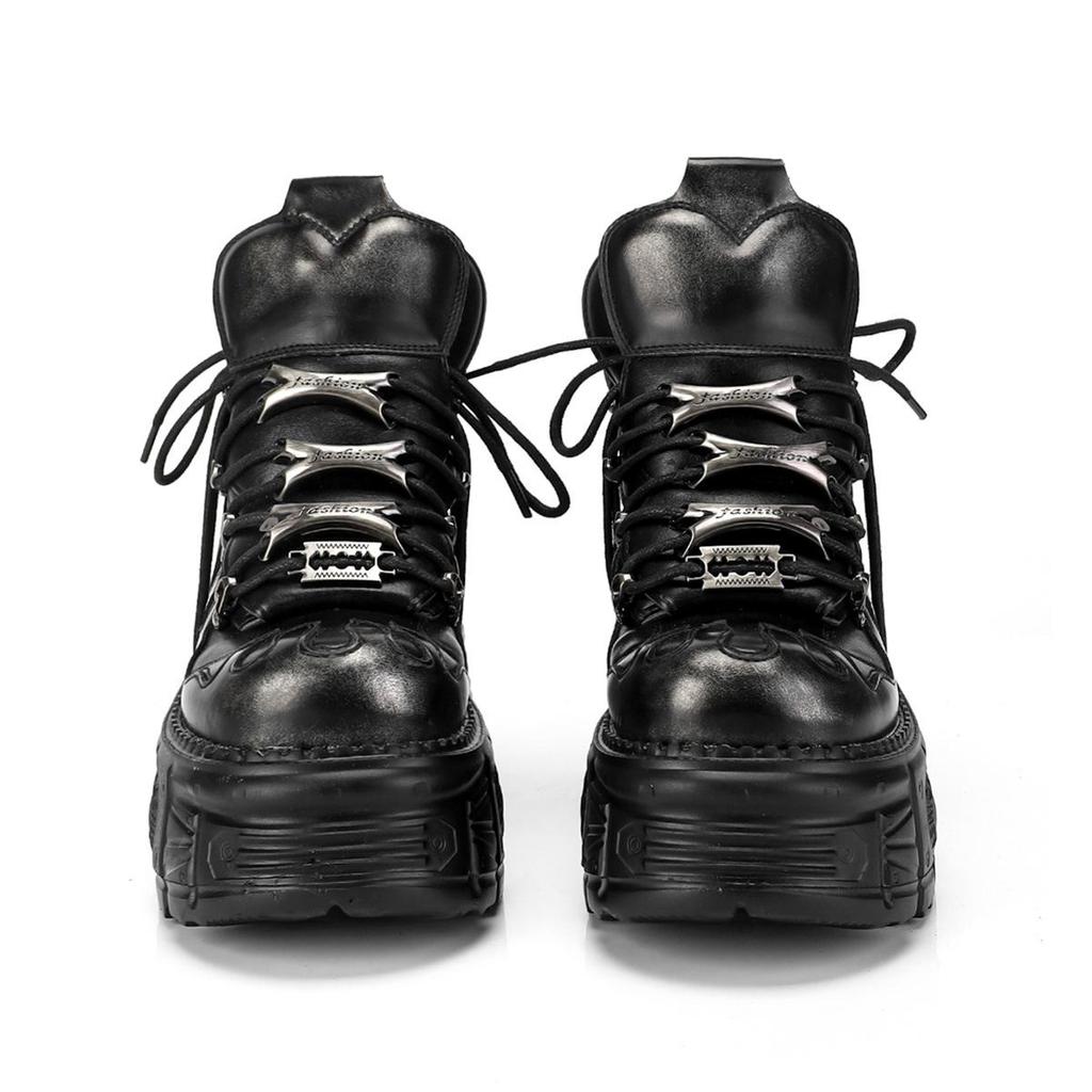 Zapatos de Plataforma Góticos Unisex - Botas de Motocicleta Punk Metal que Aumentan la Altura