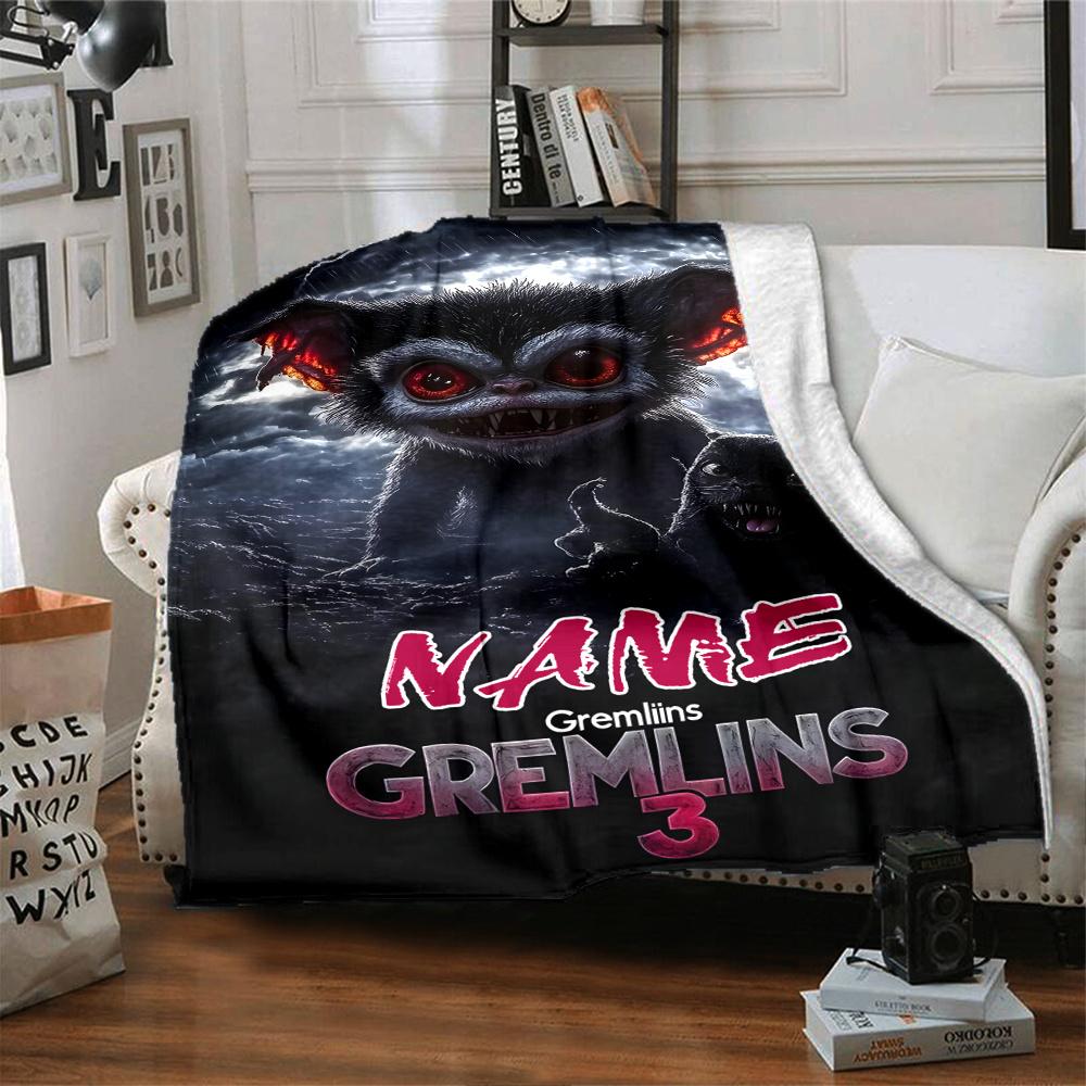 Gremlins Movie Poster Dark Sky Red Eyes Four Seasons Blanket Customized With Your Name Lightweight And Warm Perfect Gift For Home Office Camping Sofa