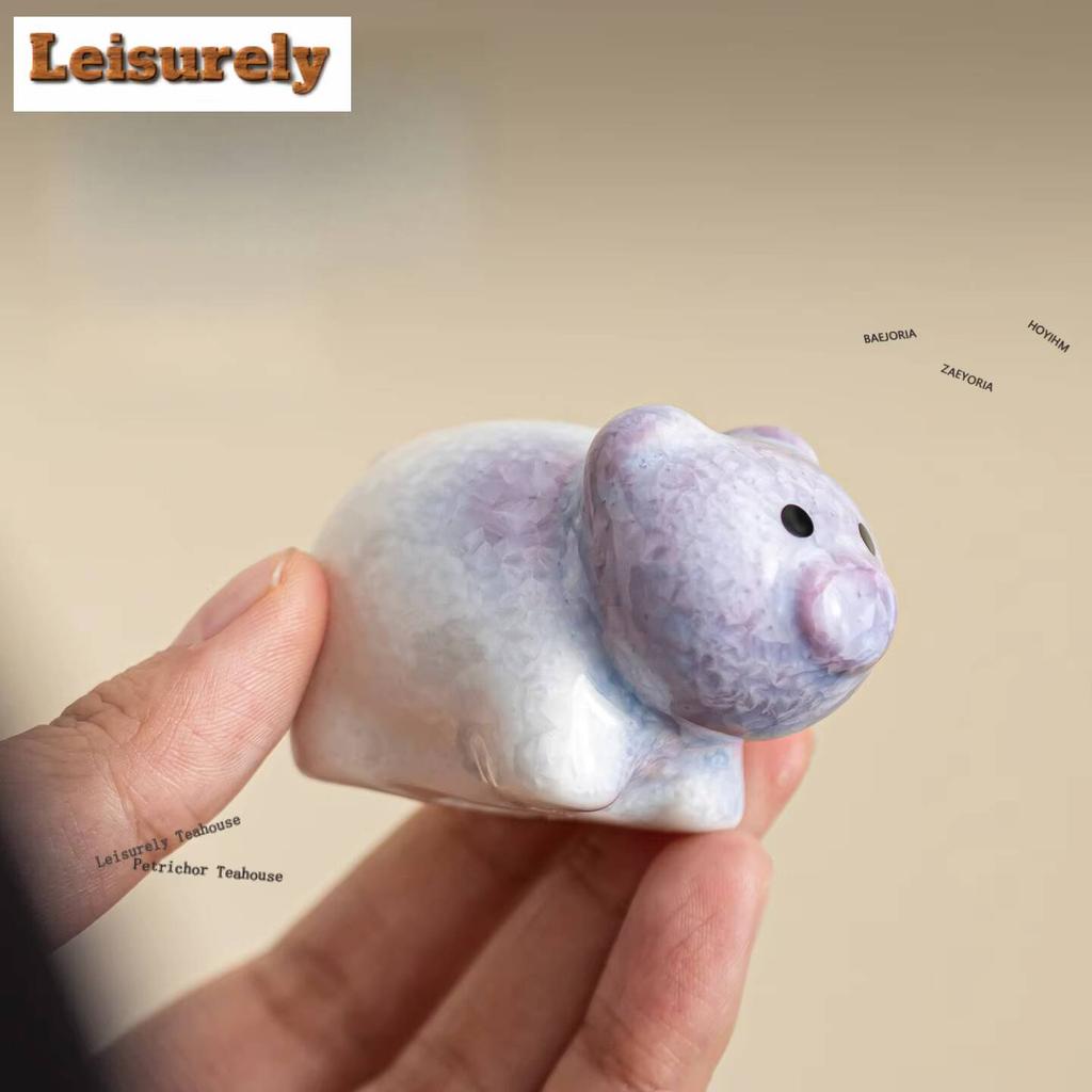 Kiln Fambe Crystal Glaze Pig Tea Pet Antique Exquisite Miniatures Tea Figurine Play Toys Tea Statue Ornaments Accessories Craft