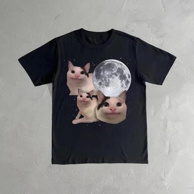Beluga Katze Meme Shirt: Lustiges Grafik-T-Shirt Geschenk für Katzenliebhaber Bequem und weich Atmungsaktiv Modisch Herrenbekleidung T-Shirt