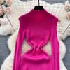 Elegante strass con spalle scoperte manica lunga maglia aderente abito tubino slim basic moda maglione vestido abbigliamento invernale sexy