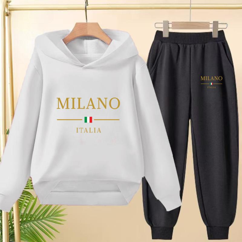 Dětská mikina s kapucí Tepláková souprava Podzim Zima Grafika s písmeny Mikina Kalhotový oblek Chlapec Dívka Móda Sport Dvoudílná sada