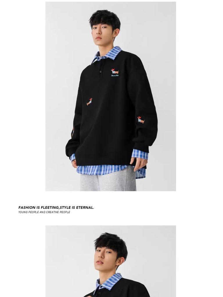 Felpa con cappuccio e polo da uomo alla moda in stile americano con ricamo di bassotto, Top autunnale da donna in due pezzi, Taglia piccola