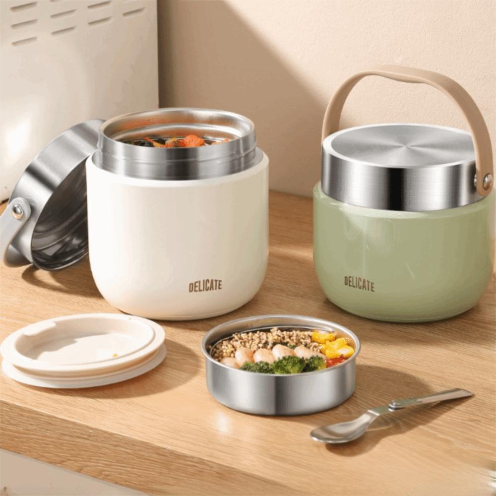 304 Stainless Steel Insulated Lunch Bucket with Spoon Vacuum Pot Durable Thermos Food Jar  Soup