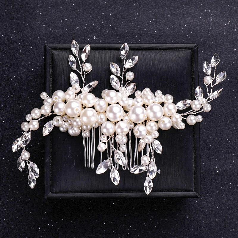 Handmade Silver Crystal Flower Hair Comb Pearl Rhinestone Flower Hair Combs for Women Bride Hair Jewelry Wedding Hair Accessorie