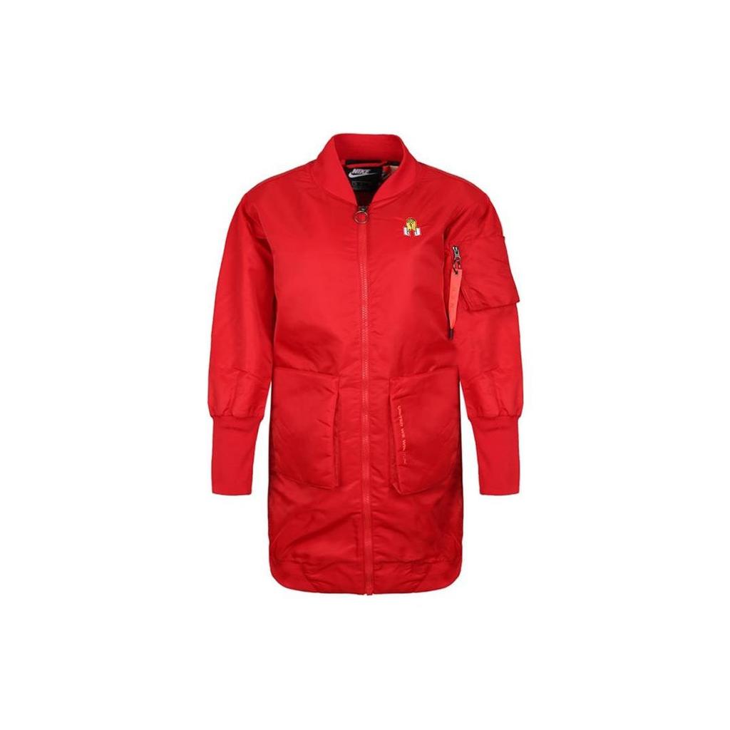 Nike Logo Print Pocket Detail Mid-Length Long Sleeve Cotton Jacket Women Jacket Red BV9000-657