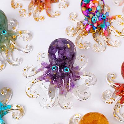 Oktopus-Figur, Oktopus-Ornament aus Kunstharz, gefüllt mit Kristallkies, Heilkristall für den Tisch
