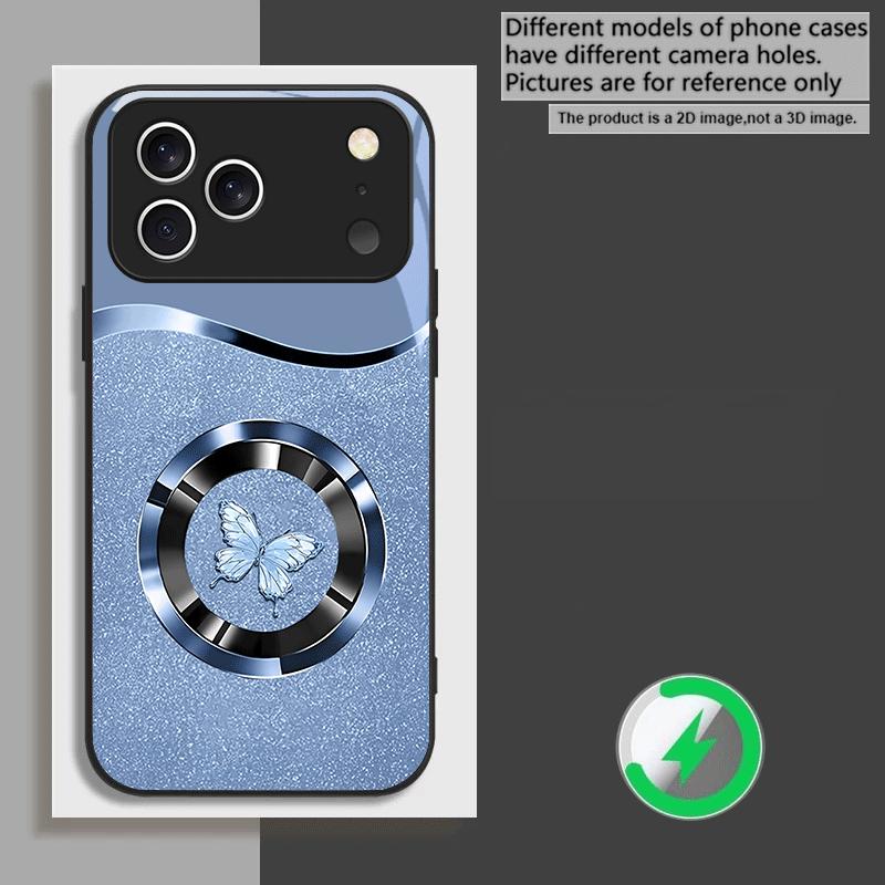 Circular metal butterfly For iPhone 16E 15 Pro 14 13 Plus 12 mini 11 15Pro 14Max XR Xs 8 P lus 16 For Magsafe Glass Phone Case