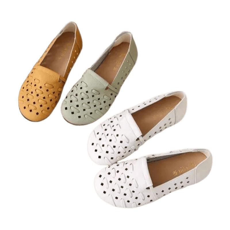Versatile casual flat-bottomed beef tendon sole Doudou shoes for women 2025 summer new soft-soled soft-faced breathable hollow ladyshoes for women