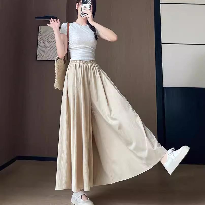 Women's New Style Lazy Style High Waist Slim A-line Half-length Skirt Summer Small Ice Silk Wide-leg Pants