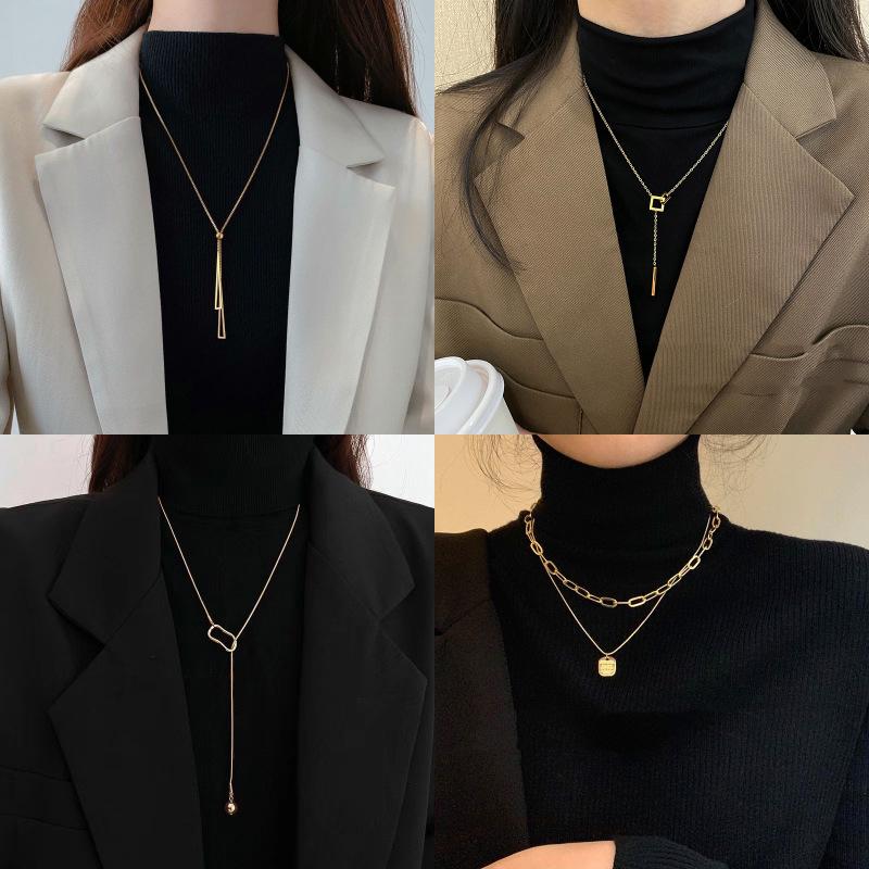 2024 Módní dámský lehký luxusní dlouhý dvouvrstvý náhrdelník - Perfektní podzimní a zimní svetr řetízek doplněk