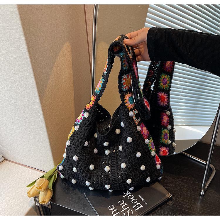 Neue personalisierte gewebte Blume Perlendekoration Schultertasche Umhängetasche Tragetasche Damentasche Mode