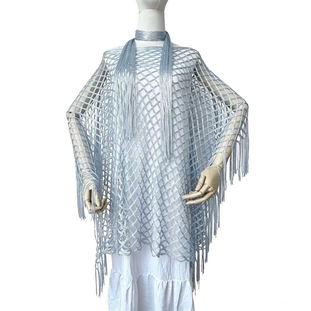 2pcs Shiny Summer Sun Shawl Hollowed Out Beach Cover Up Fringed Cape  Seaside Vacation
