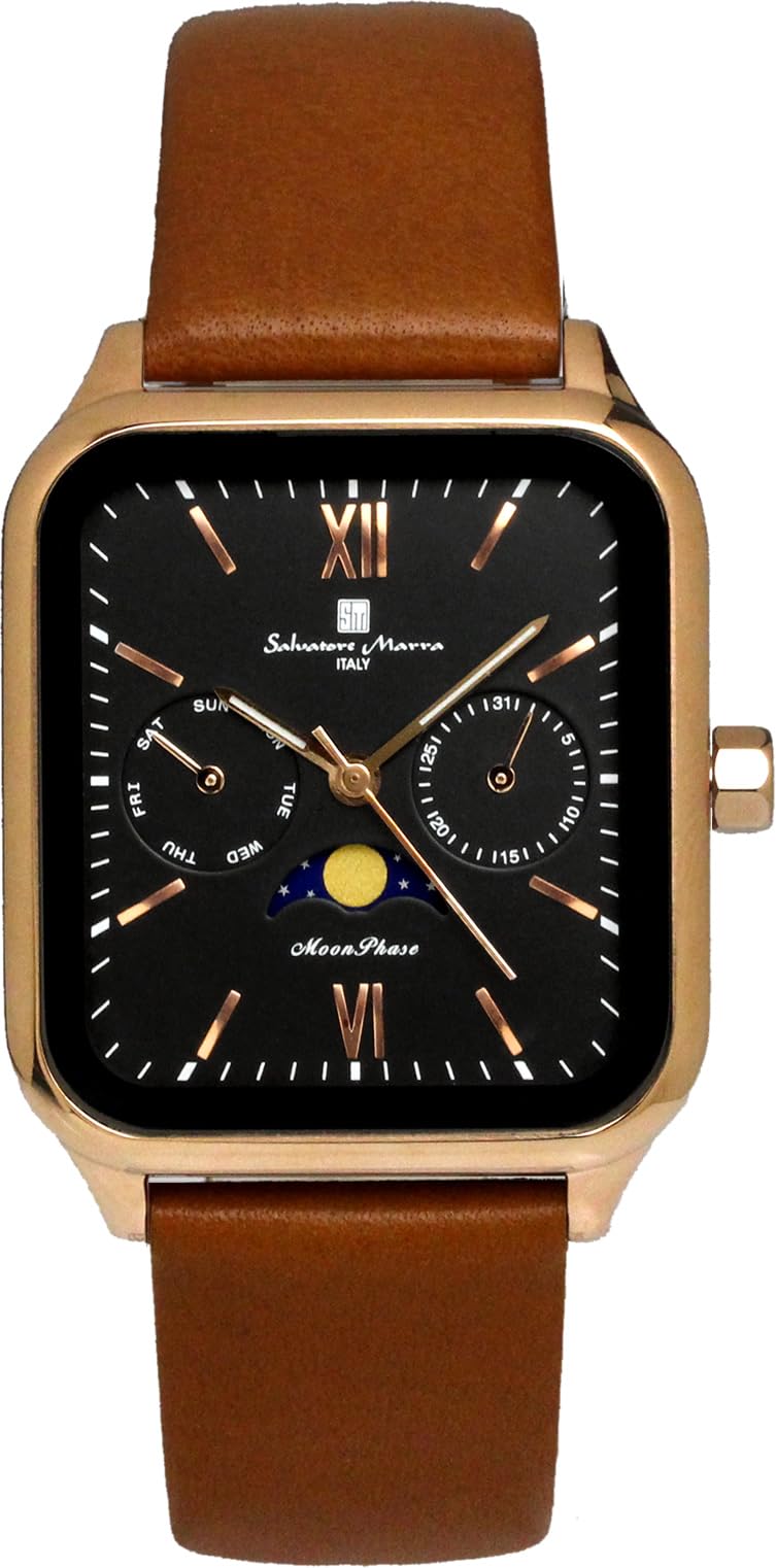 

Чоловічий годинник Salvatore Marra Квадратний з фазами місяця та мульти-календарем, Водонепроникний, Діловий стиль, Шкіряний ремінець, Обмежена серія, Рожеве золото, Чорний,