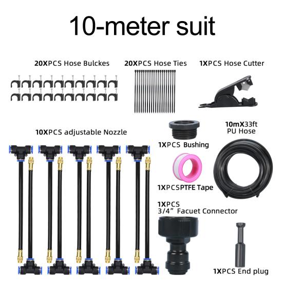 Automatic Irrigation System Irrigation Hose with 360-Degree Adjustable Nozzles Drip Irrigation System Kit with Connectors Cutter Ties for Garden