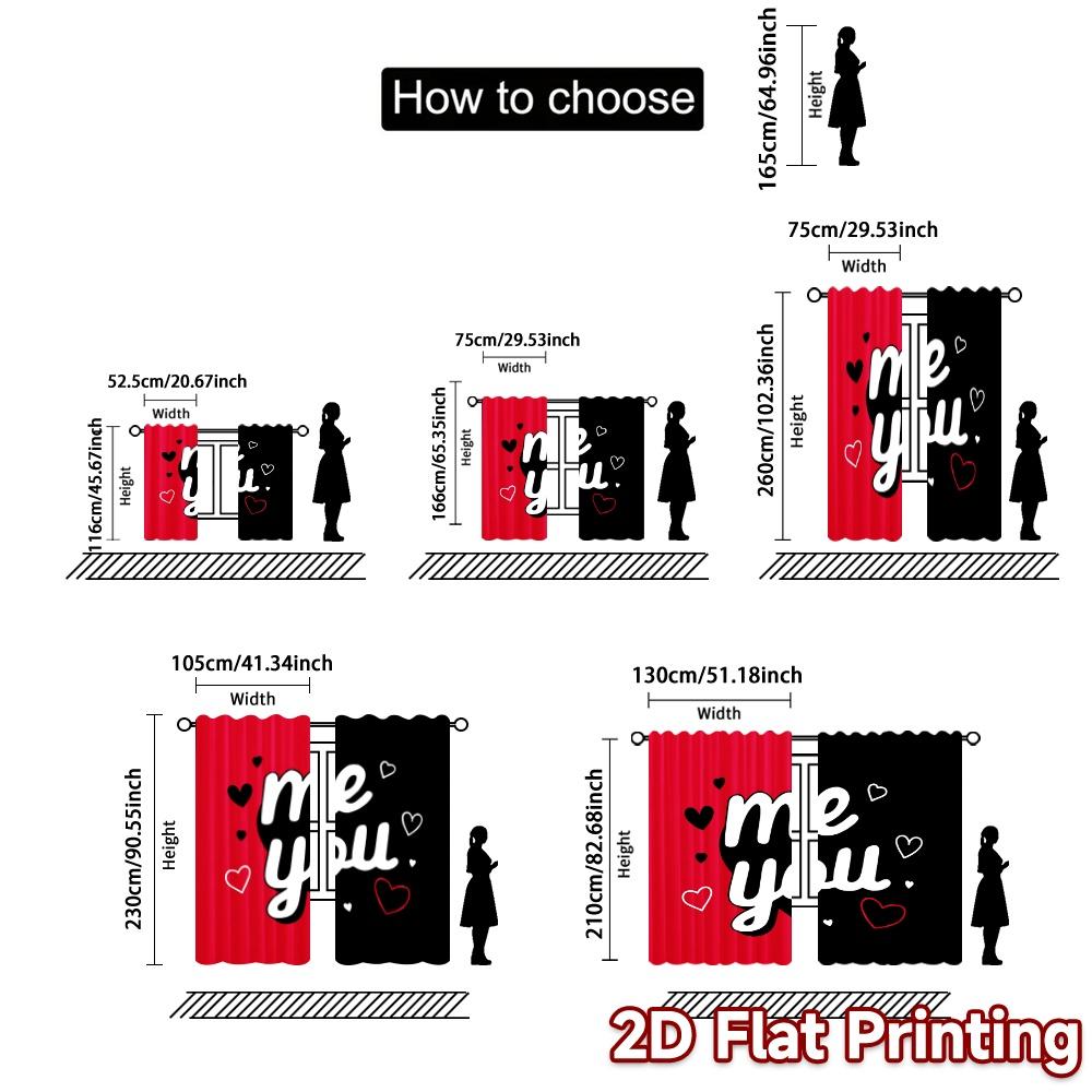 2D Flat Printing  JIT 2pcs   Curtains (Without Rod) Heart Connection Chic Curtains&Window Treatment Semi-Sheer Curtains Home Decor
